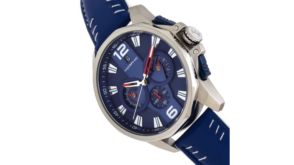 Morphic M82 Series Chronograph Leather-Band Watch w/Date, Silver/Blue, One Size, MPH8203
