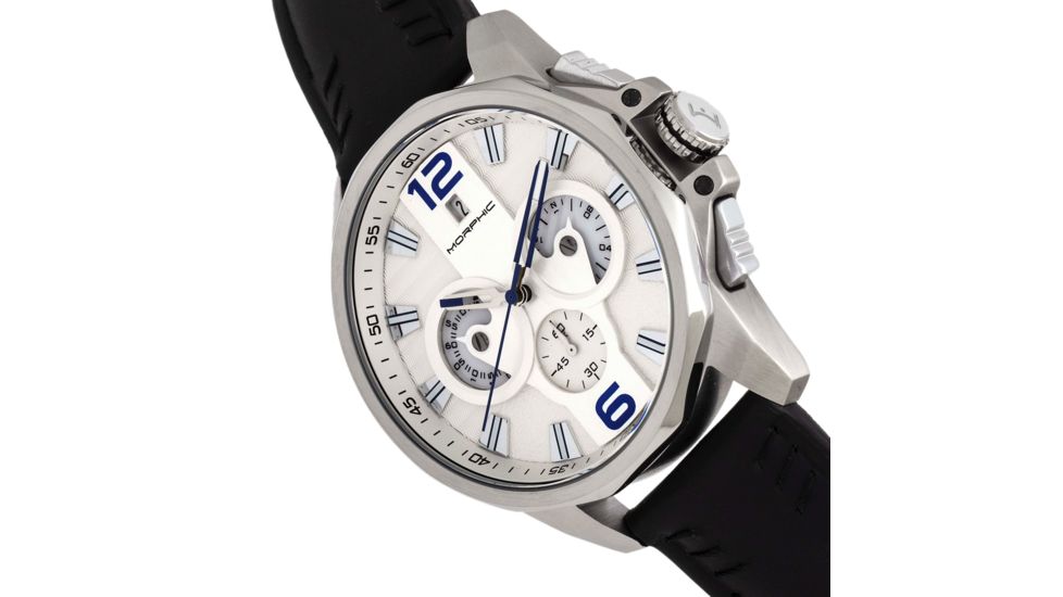 Morphic M82 Series Chronograph Leather-Band Watch w/Date, Silver/White, One Size, MPH8201