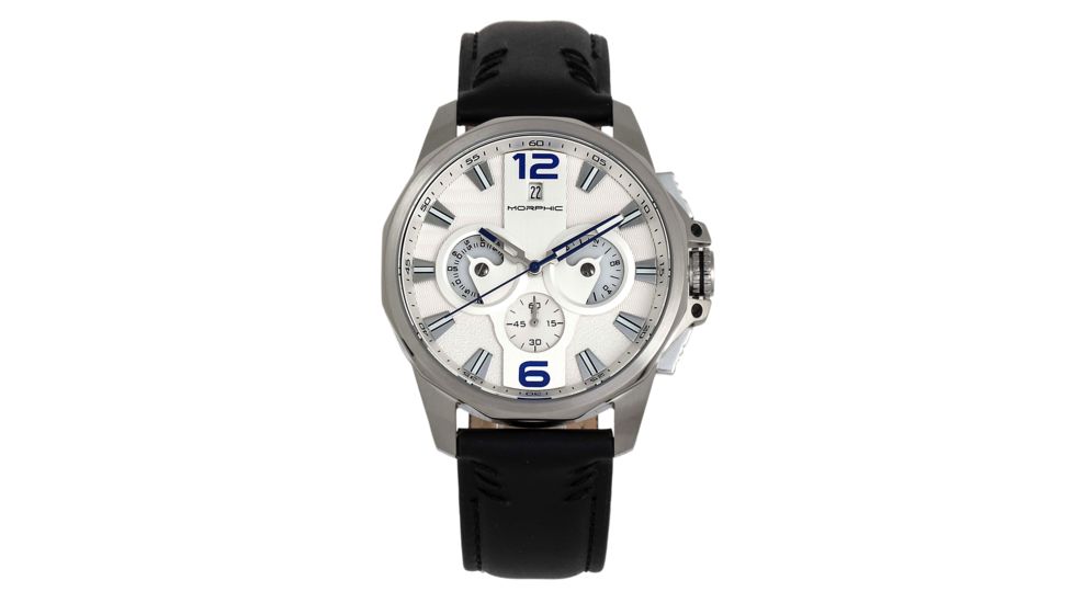 Morphic M82 Series Chronograph Leather-Band Watch w/Date, Silver/White, One Size, MPH8201