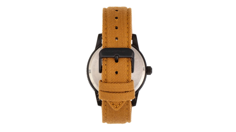 Morphic M85 Series Canvas-Overlaid Leather-Band Watch, Black/Beige, One Size, MPH8503