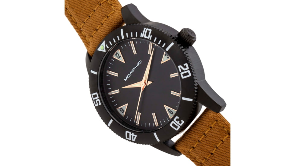 Morphic M85 Series Canvas-Overlaid Leather-Band Watch, Black/Beige, One Size, MPH8503