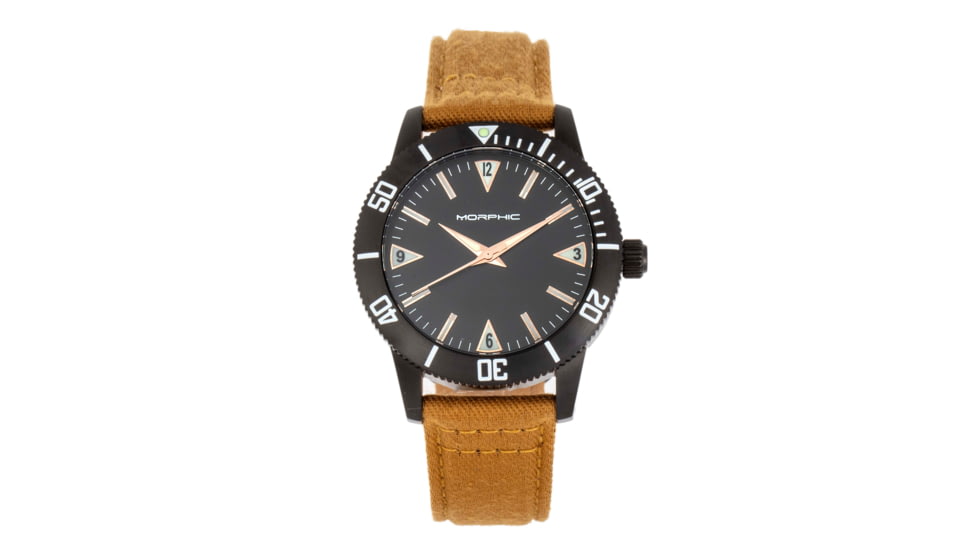 Morphic M85 Series Canvas-Overlaid Leather-Band Watch, Black/Beige, One Size, MPH8503