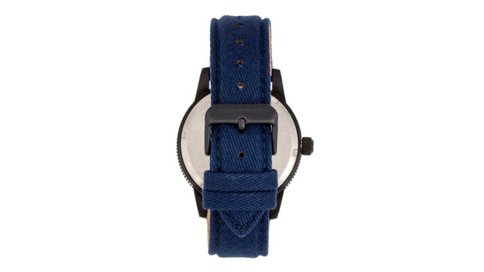 Morphic M85 Series Canvas-Overlaid Leather-Band Watch, Black/Blue, One Size, MPH8504