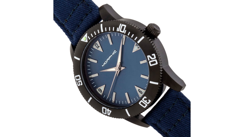 Morphic M85 Series Canvas-Overlaid Leather-Band Watch, Black/Blue, One Size, MPH8504
