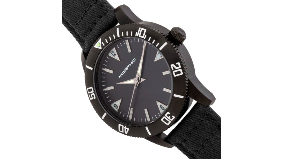 Morphic M85 Series Canvas-Overlaid Leather-Band Watch, Black, One Size, MPH8502