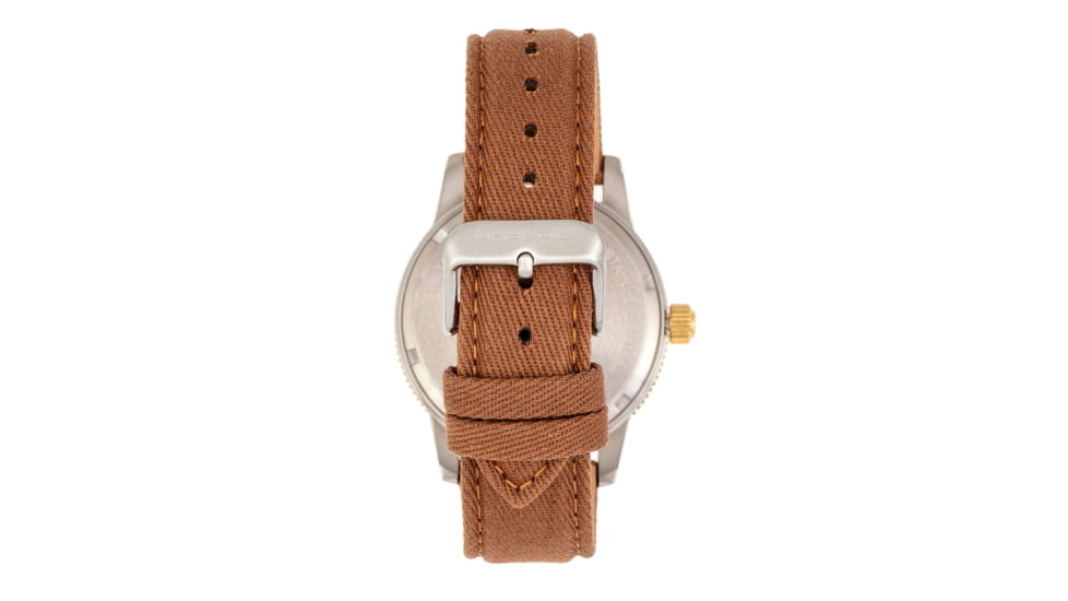 Morphic M85 Series Canvas-Overlaid Leather-Band Watch, Gold/Brown, One Size, MPH8501