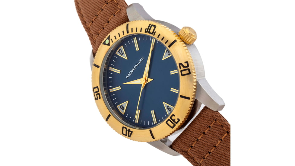 Morphic M85 Series Canvas-Overlaid Leather-Band Watch, Gold/Brown, One Size, MPH8501
