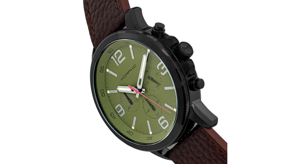 Morphic M86 Series Chronograph Leather-Band Watch, Black/Dark Brown, One Size, MPH8607