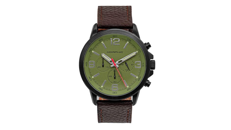 Morphic M86 Series Chronograph Leather-Band Watch, Black/Dark Brown, One Size, MPH8607