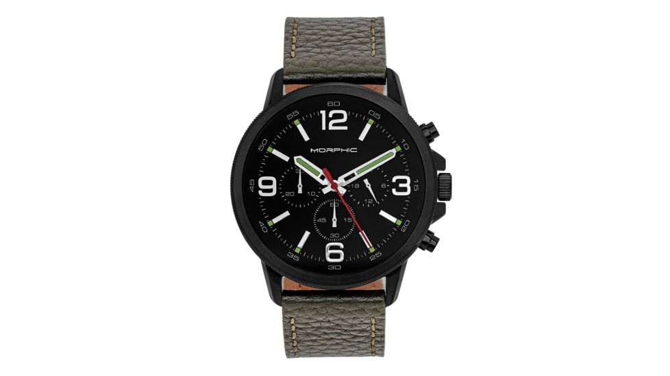 Morphic M86 Series Chronograph Leather-Band Watch, Black/Olive, One Size, MPH8606