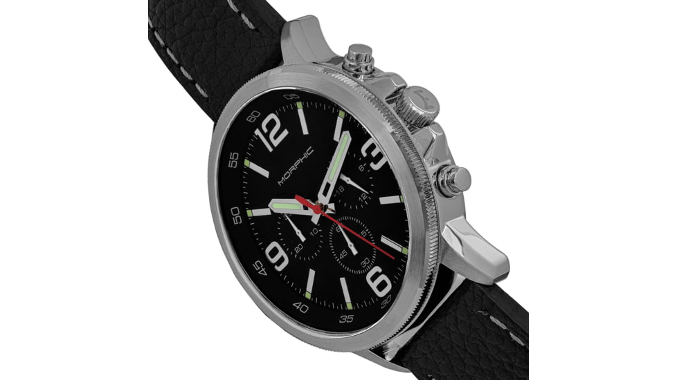 Morphic M86 Series Chronograph Leather-Band Watch, Silver/Black, One Size, MPH8602
