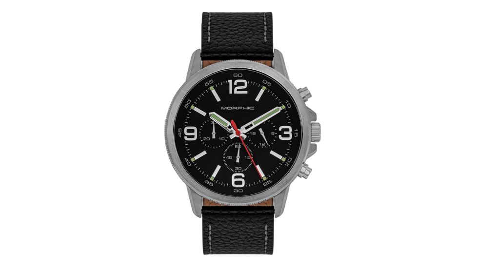 Morphic M86 Series Chronograph Leather-Band Watch, Silver/Black, One Size, MPH8602