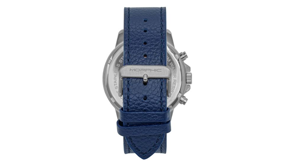 Morphic M86 Series Chronograph Leather-Band Watch, Silver/Navy, One Size, MPH8603