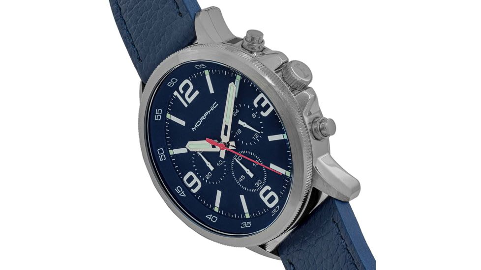 Morphic M86 Series Chronograph Leather-Band Watch, Silver/Navy, One Size, MPH8603