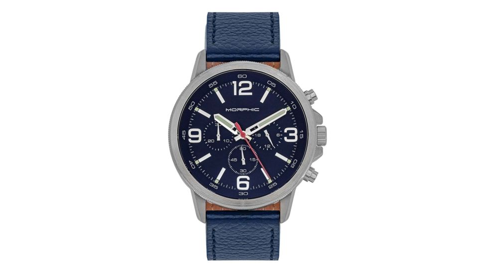 Morphic M86 Series Chronograph Leather-Band Watch, Silver/Navy, One Size, MPH8603