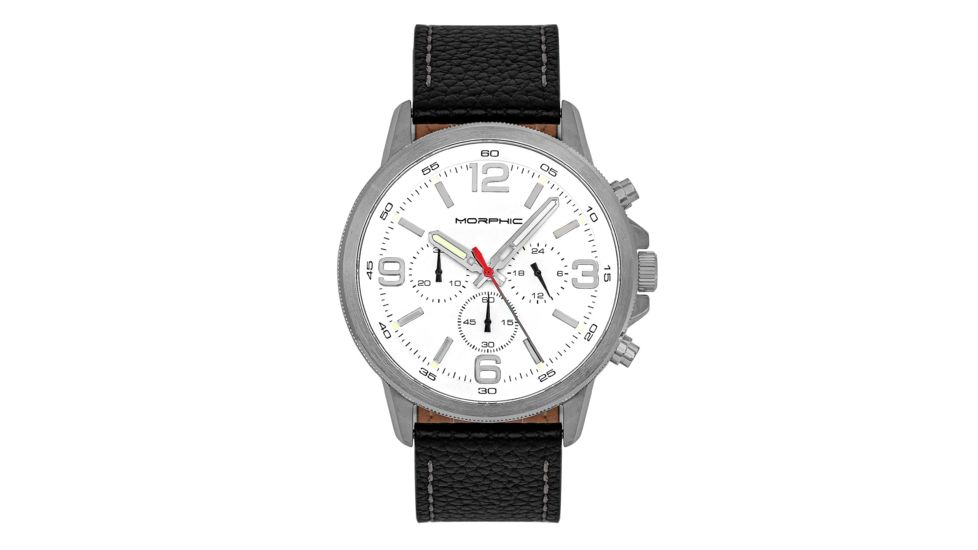 Morphic M86 Series Chronograph Leather-Band Watch, Silver/White, One Size, MPH8601