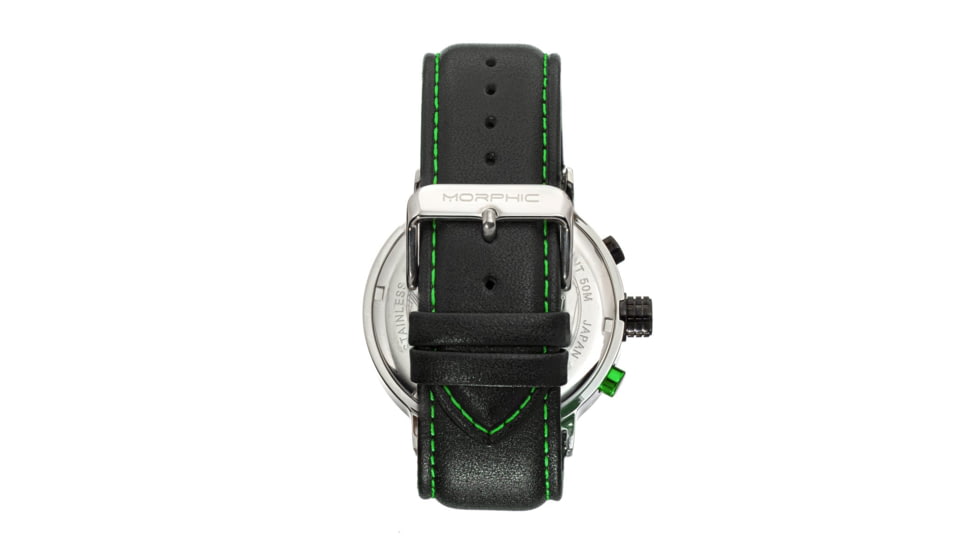 Morphic M91 Series Chronograph Leather-Band Watch w/Date, Silver/Green - Mens, MPH9102