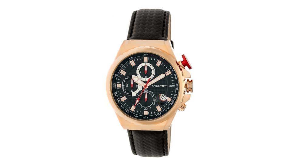 Mens M39 Series Watch,43mm,Black Analog Dial,Rose Gold Bezel,Black Leather Band