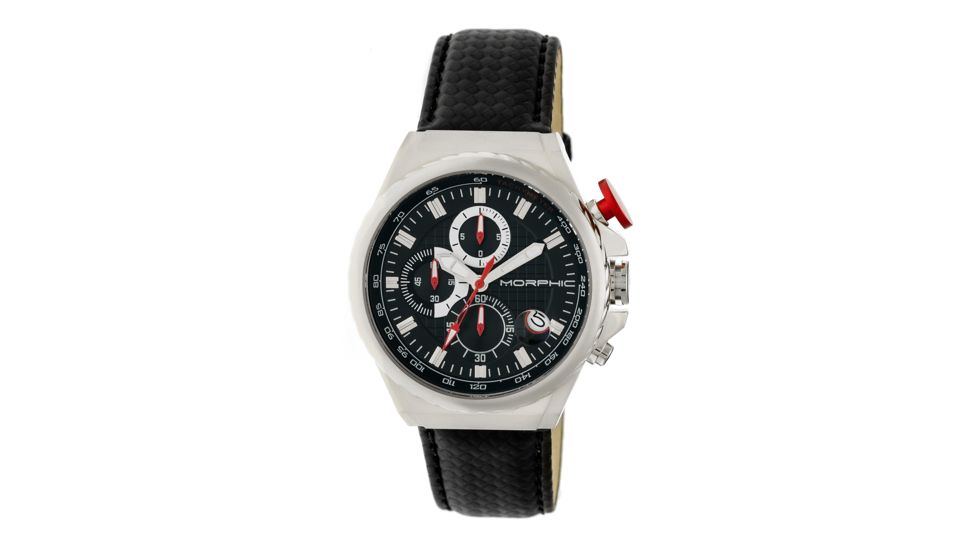 Mens M39 Series Watch,43mm,Black Analog Dial,Silver Bezel,Black Leather Band