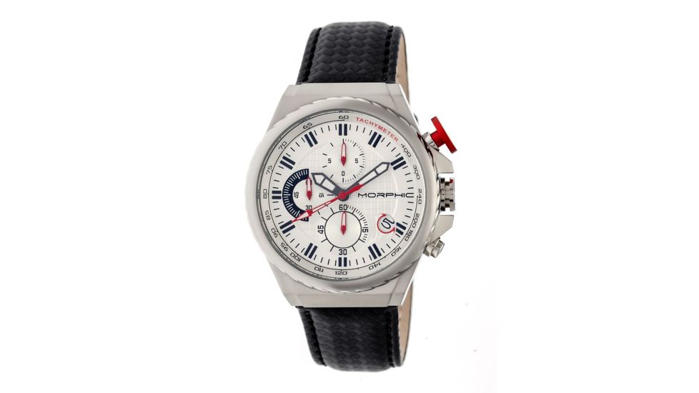 Mens M39 Series Watch,43mm,Silver Analog Dial,Silver Bezel,Black Leather Band