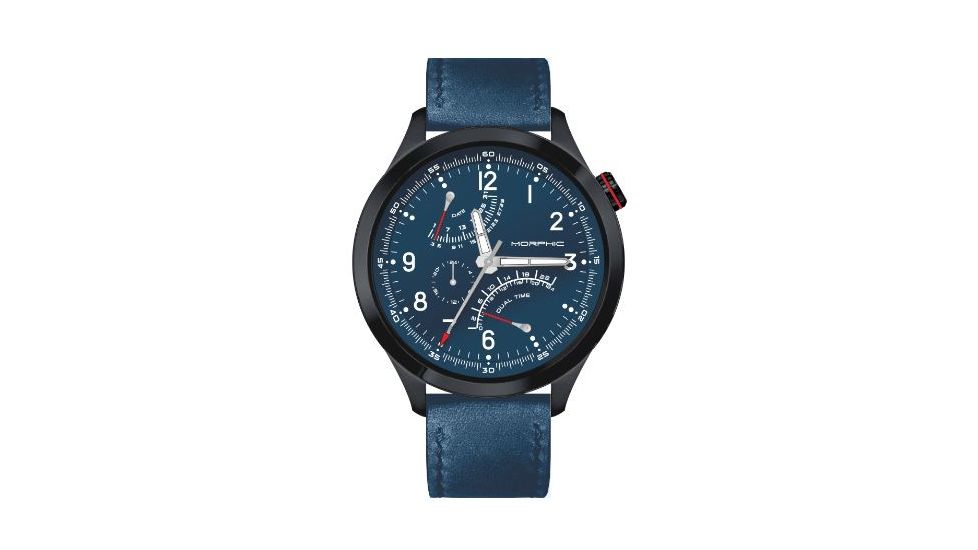 Mens M44 Series Watch,44mm,Blue Dial,Black Bezel,Blue Leather Strap