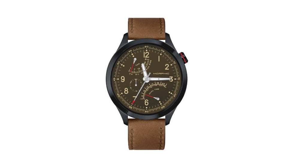 Mens M44 Series Watch,44mm,Brown Dial,Black Bezel,Brown Leather Strap