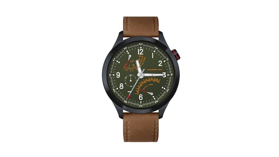 Mens M44 Series Watch,44mm,Green Dial,Black Bezel,Brown Leather Strap