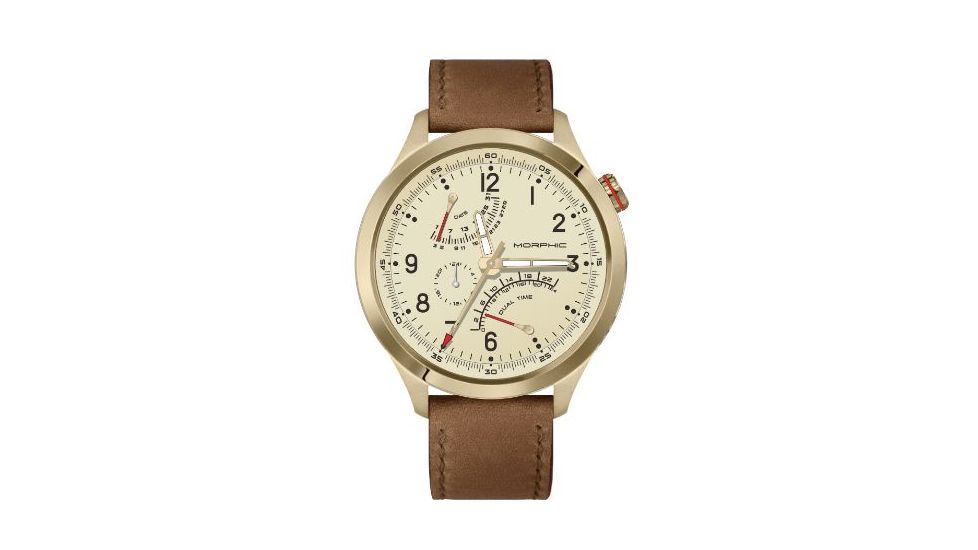 Mens M44 Series Watch,44mm,Yellow Dial,Gold Bezel,Brown Leather Strap