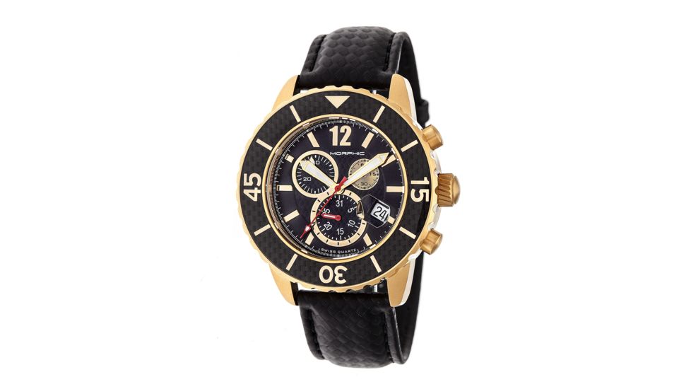 Morphic M51 Series Chronograph Leather-Band Watch w/Date, Gold/Black, MPH5102