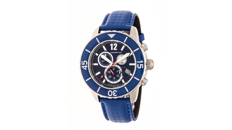 Morphic M51 Series Chronograph Leather-Band Watch w/Date, Blue, MPH5107