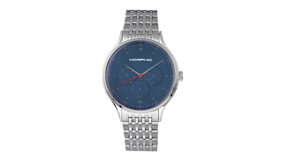 Morphic M65 Series Bracelet Watch w/Day/Date, Silver/Blue, MPH6503