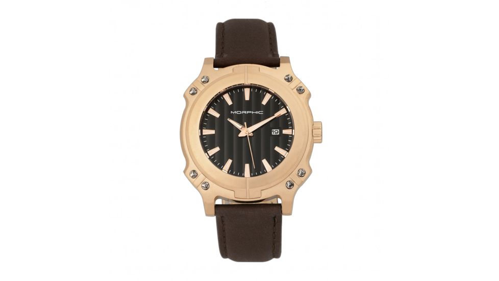 Morphic M68 Series Leather-Band Watch w/ Date, Rose Gold/Brown, MPH6804