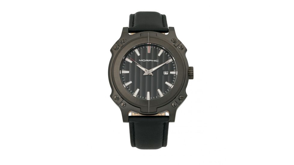 Morphic M68 Series Leather-Band Watch w/ Date, Black, MPH6805