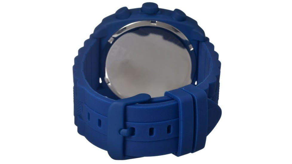 MOS Mens Berlin Strap Watch w/Day and Date Blue Bezel, Blue/Tonneau-shaped Case, Black/analog Dial, Red Hands MOSBN105