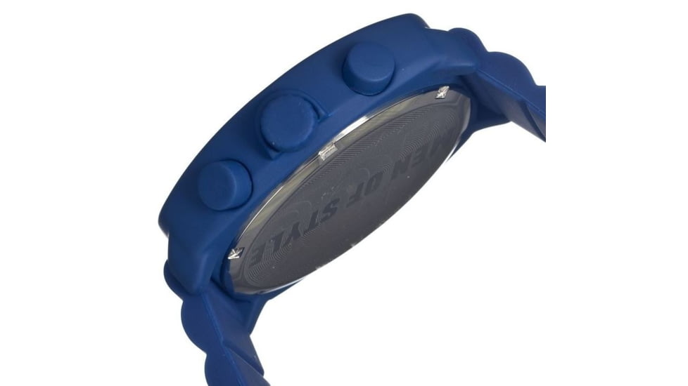 MOS Mens Berlin Strap Watch w/Day and Date Blue Bezel, Blue/Tonneau-shaped Case, Black/analog Dial, Red Hands MOSBN105