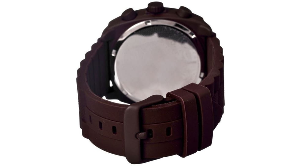 MOS Mens Berlin Strap Watch w/Day and Date Dark Brown Bezel, Dark Brown/Tonneau-shaped Case, Black/analog Dial, Purple Hands MOSBN104