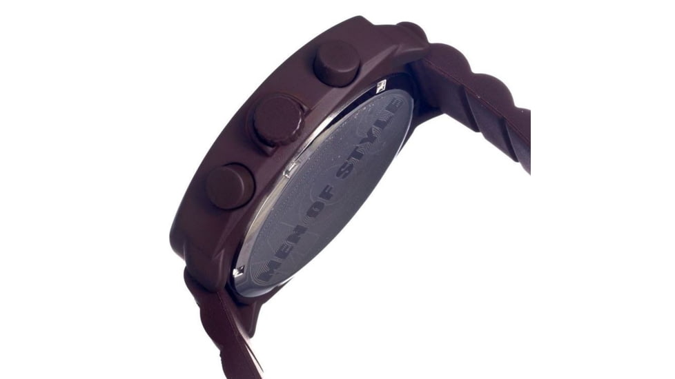 MOS Mens Berlin Strap Watch w/Day and Date Dark Brown Bezel, Dark Brown/Tonneau-shaped Case, Black/analog Dial, Purple Hands MOSBN104