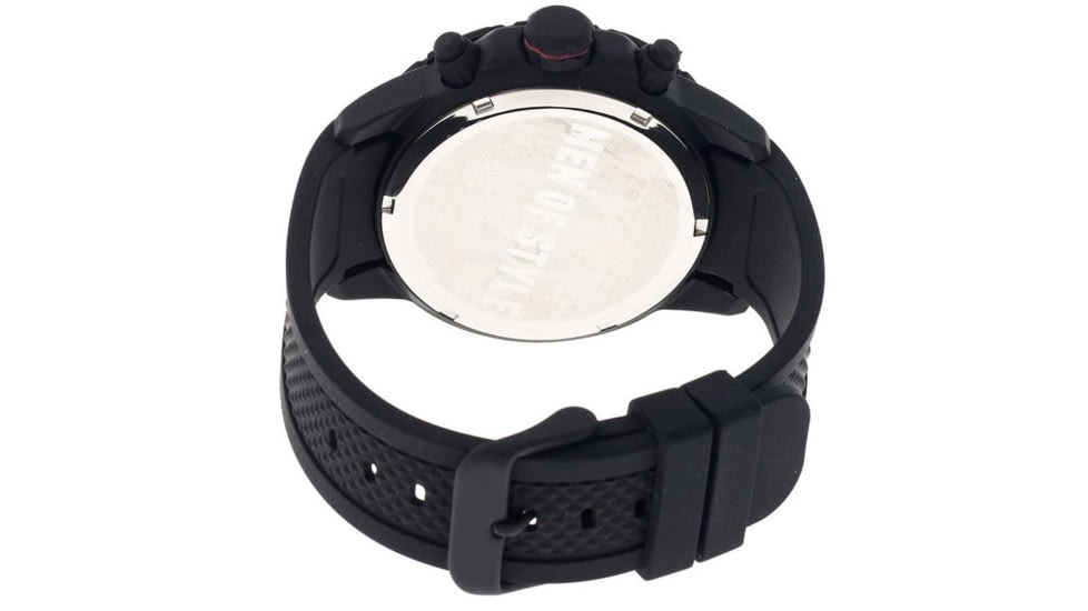 MOS Mens Casablanca Contour Silicone Strap Watch with Day and Date Sub-Dials Black Bezel, Black/Circle-shaped Case, Black/analog Dial, Silver Hands MOSCB105