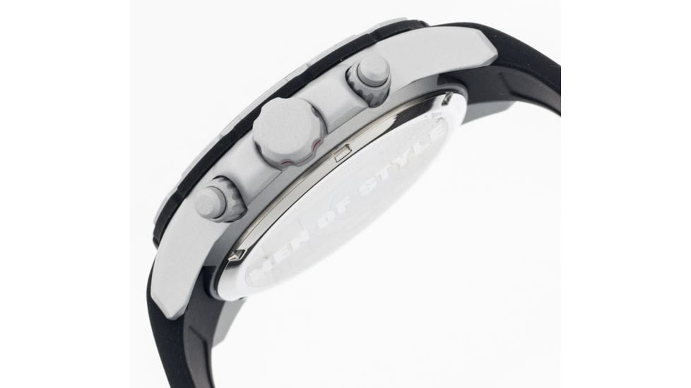 MOS Mens Casablanca Contour Silicone Strap Watch with Day and Date Sub-Dials Silver Bezel, Silver/Circle-shaped Case, Black/analog Dial, Silver Hands MOSCB102