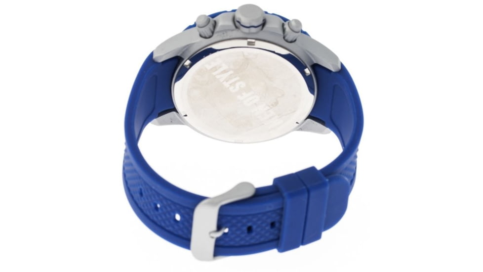 MOS Mens Casablanca Contour Silicone Strap Watch with Day and Date Sub-Dials Silver Bezel, Silver/Circle-shaped Case, Blue/analog Dial, Silver Hands MOSCB103