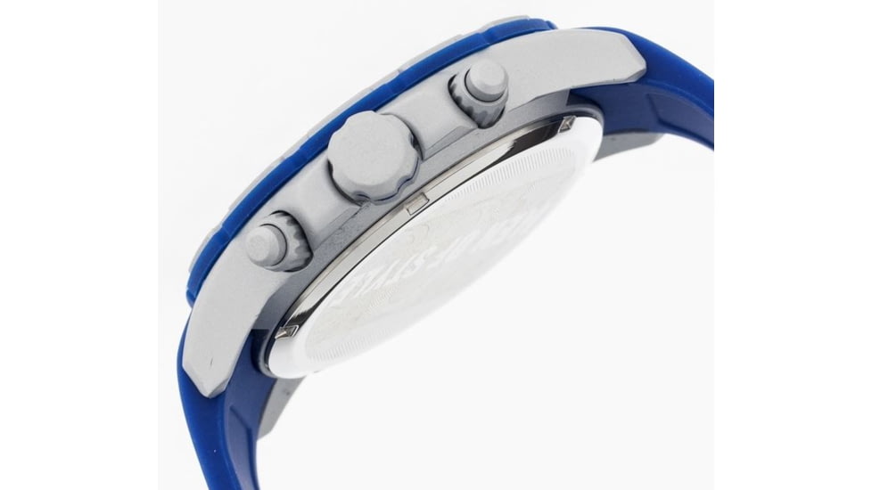 MOS Mens Casablanca Contour Silicone Strap Watch with Day and Date Sub-Dials Silver Bezel, Silver/Circle-shaped Case, Blue/analog Dial, Silver Hands MOSCB103