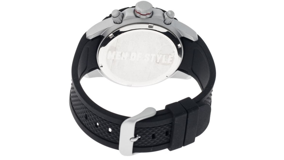 MOS Mens Casablanca Contour Silicone Strap Watch with Day and Date Sub-Dials Silver Bezel, Silver/Circle-shaped Case, White/analog Dial, Silver Hands MOSCB101