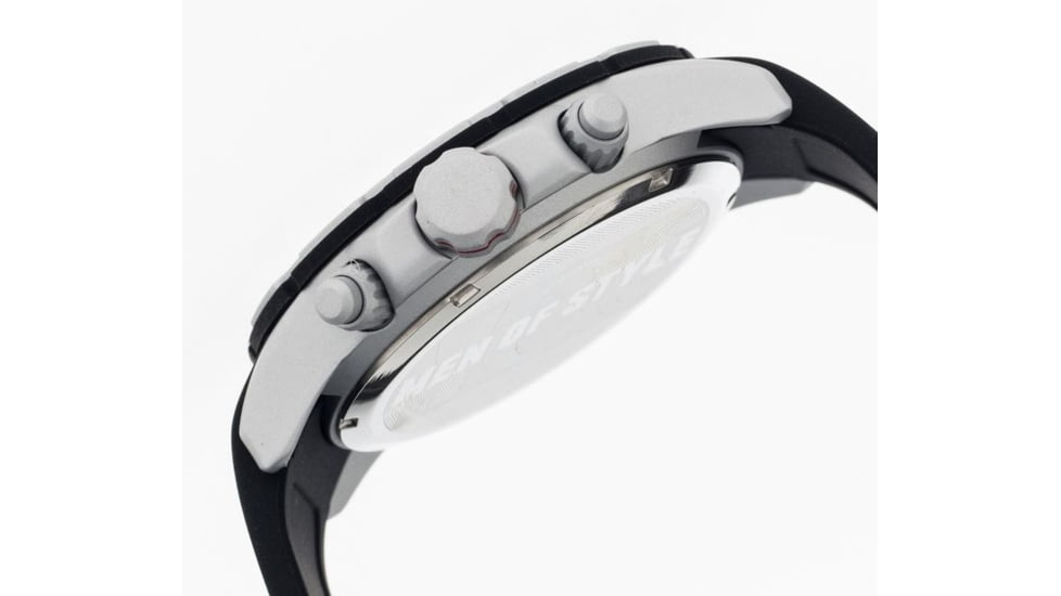 MOS Mens Casablanca Contour Silicone Strap Watch with Day and Date Sub-Dials Silver Bezel, Silver/Circle-shaped Case, White/analog Dial, Silver Hands MOSCB101