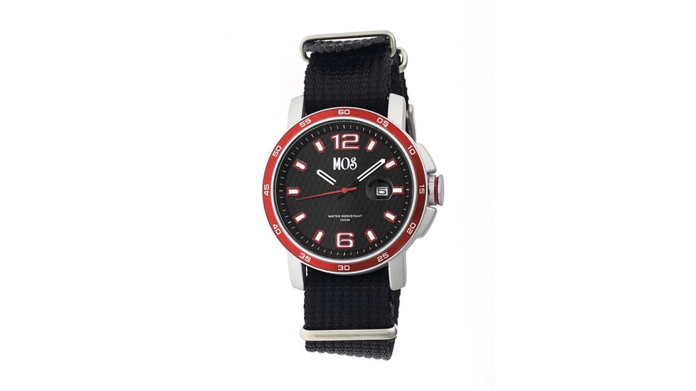 EB102 Edinburgh Mens Watch, black Band, Red Bezel, Red Markers, Black Face
