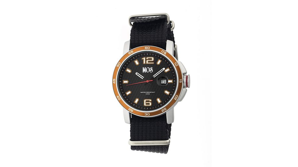 EB105 Edinburgh Mens Watch, black Band, Orange Bezel, Orange Markers, Black Face