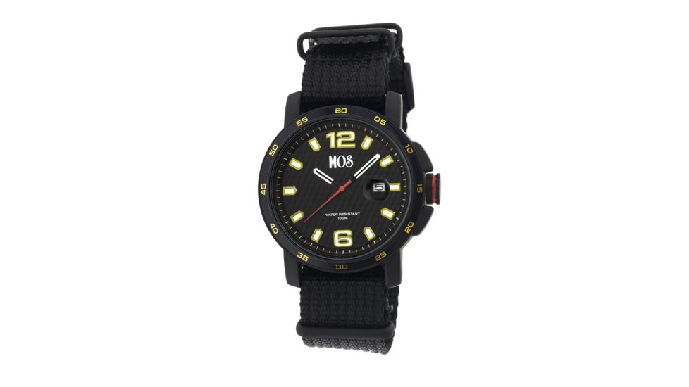 EB106 Edinburgh Mens Watch, black Band, Black Bezel, Yellow Markers, Black Face
