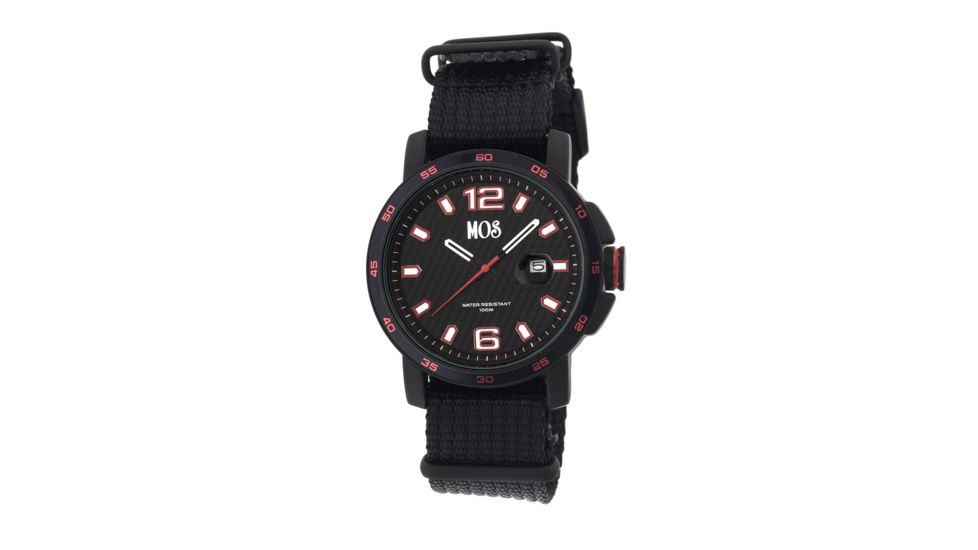 EB107 Edinburgh Mens Watch, black Band, Black Bezel, Red Markers, Black Face