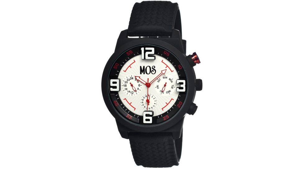 Mos Paris Mens Watch, Black Silicone Band, Black Bezel, White Analog Dial, No Hand Color Hand MOSPR102