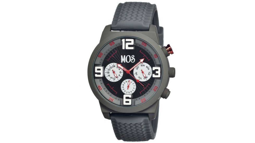 Mos Paris Mens Watch, Grey Silicone Band, Grey Bezel, Black Analog Dial, Red Hand MOSPR104