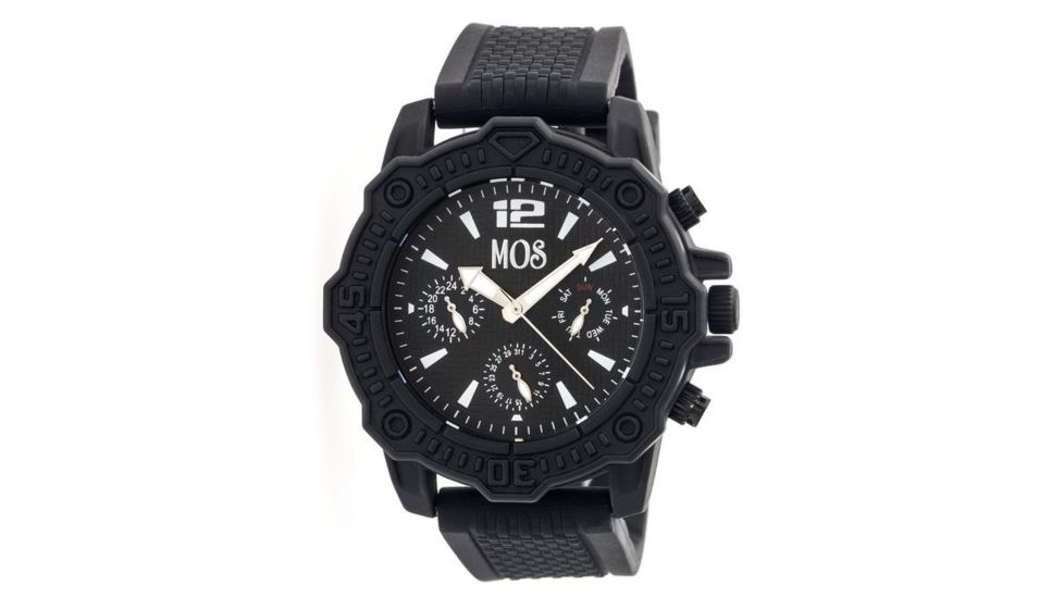 MOS Mens Prague Multi-Function Silicone Strap Watch Black Bezel, Black/Circle-shaped Case, Black/analog Dial, Silver Hands MOSPG101